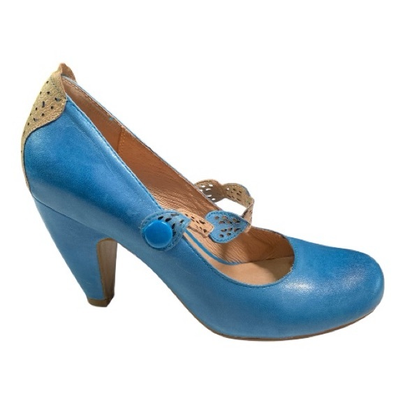 Miz Mooz Shoes - Miz Mooz Solange Leather Maryjane’s Size 7 Turquoise/Tan 3.5” Pump Leaf Strap